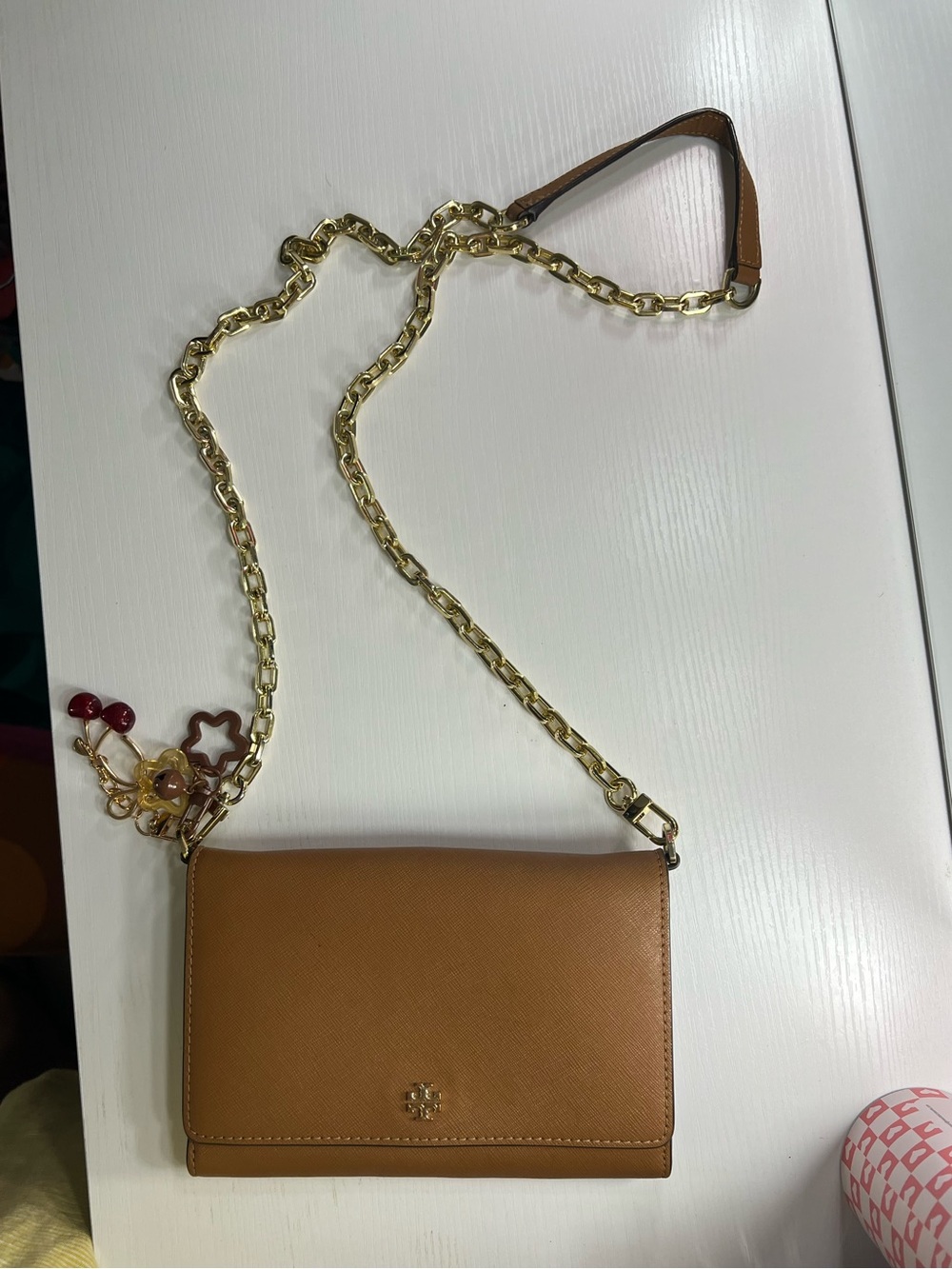 Tory Burch Tan Leather Crossbody with Gold Chain Strap